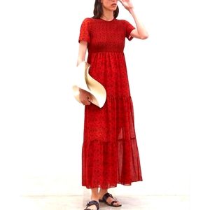 Zara Red Long Prairie Tiered Dress - Small